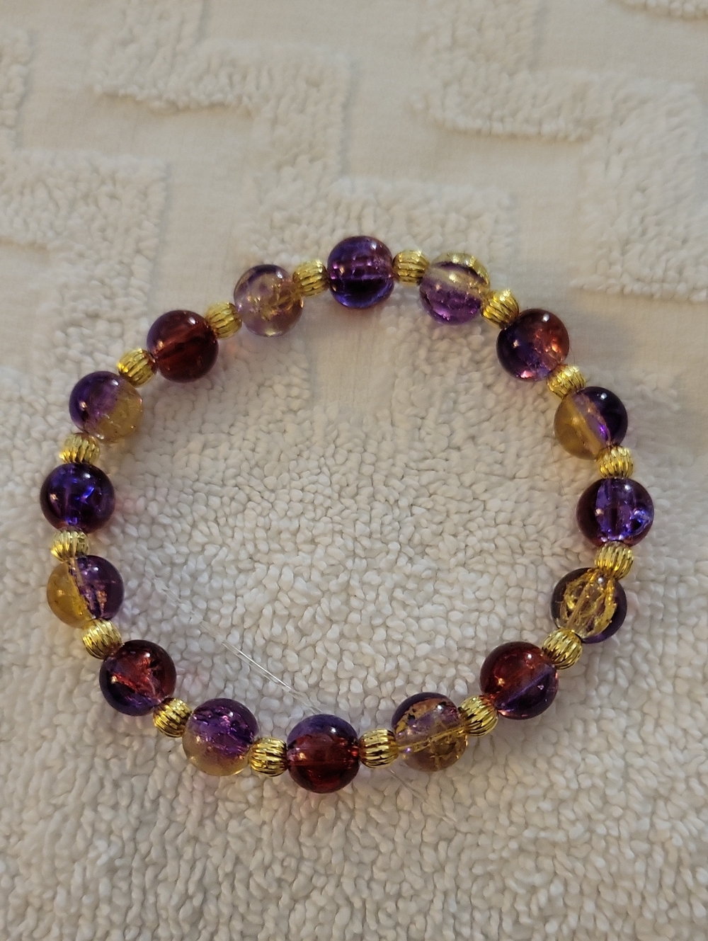 Purple and Gold Glass Bead Stretch Bracelet